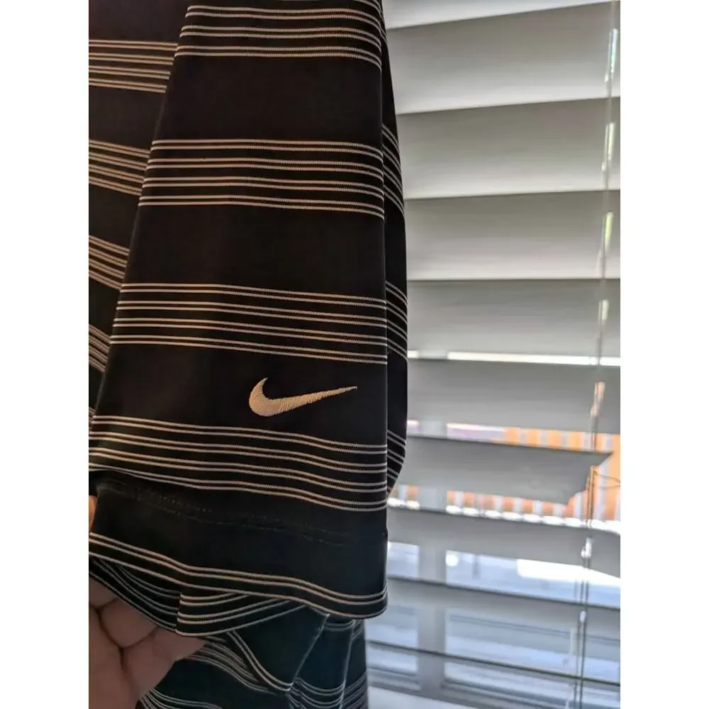 Nike Golf Tour Performance Dri-Fit Black White Striped Polo Shirt